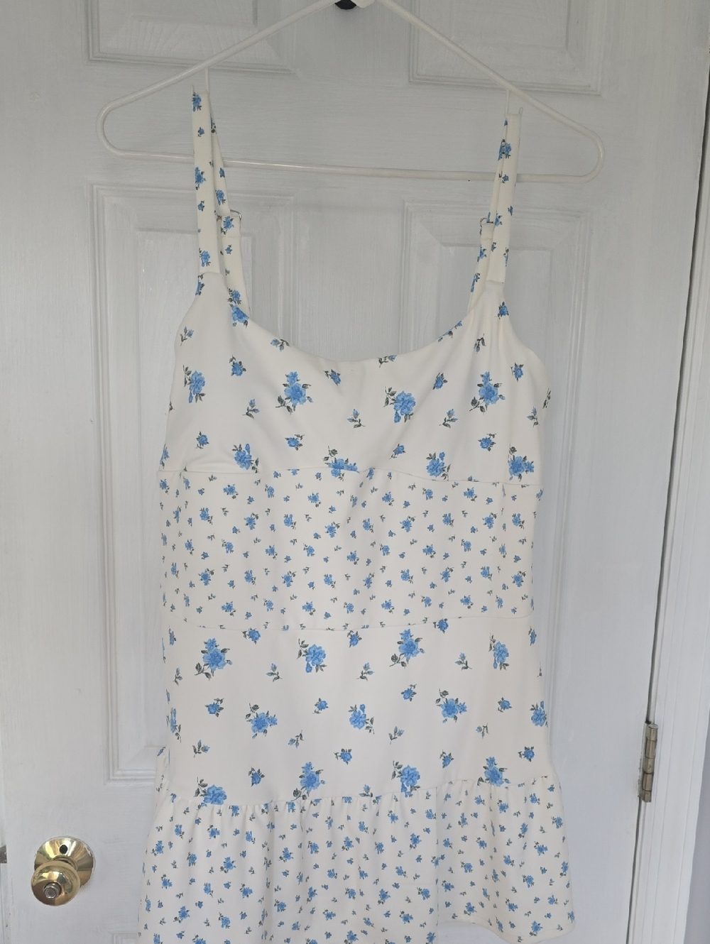 Altar'd State Revival Athletic White Dress with Blue Floral Print Large